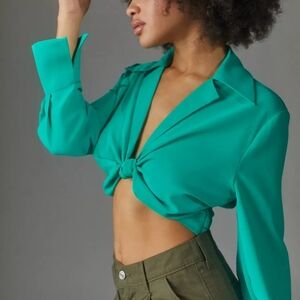 Urban Outfitters Lioness Teal French Kiss Twist Cropped Top
